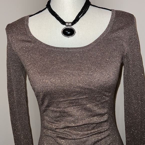 Express Shimmery Bronze fitted stretchy dress. - Picture 5 of 16